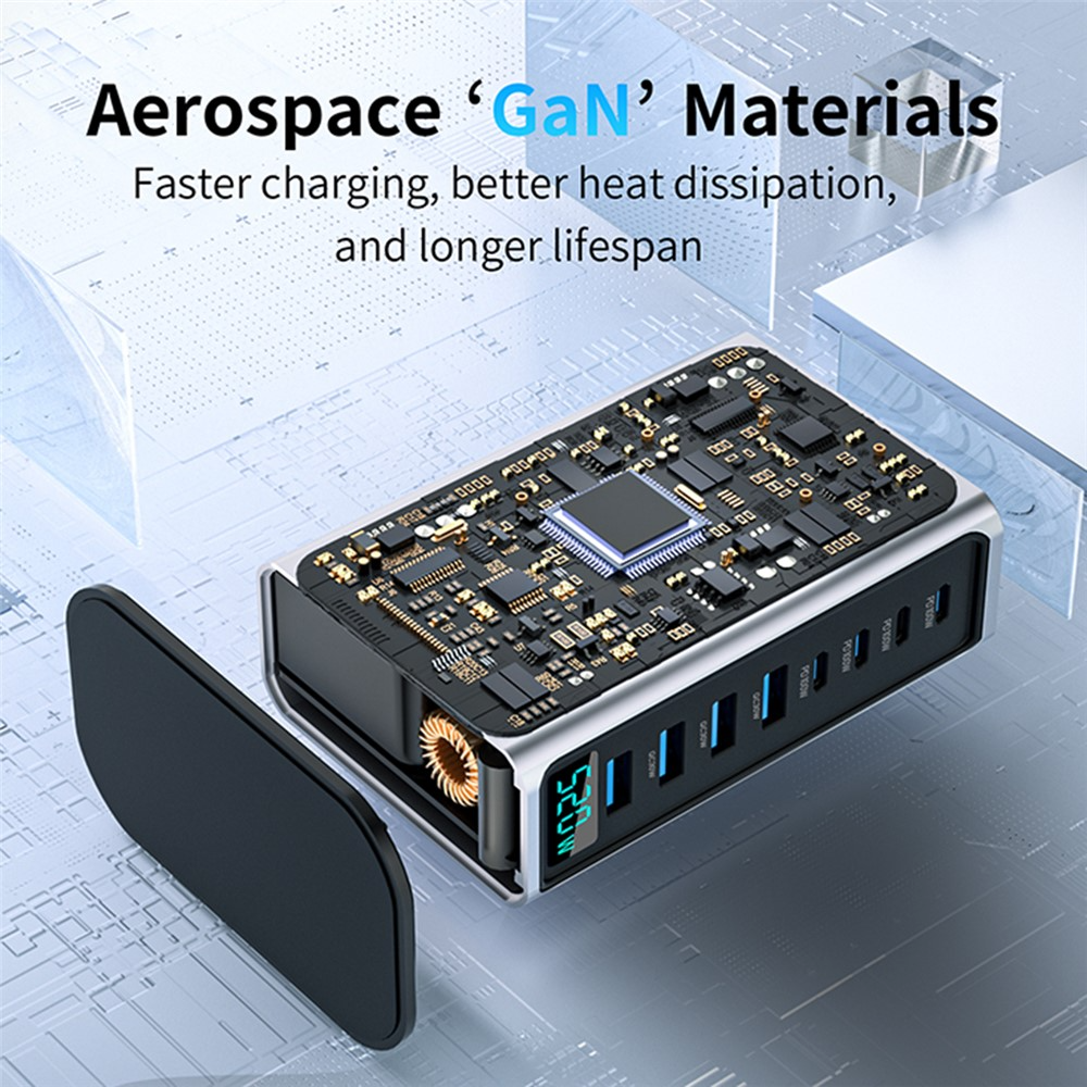 OEM-stationsladdare, 520W, 5A, 4 x USB-A - 4 x USB-C, Grå