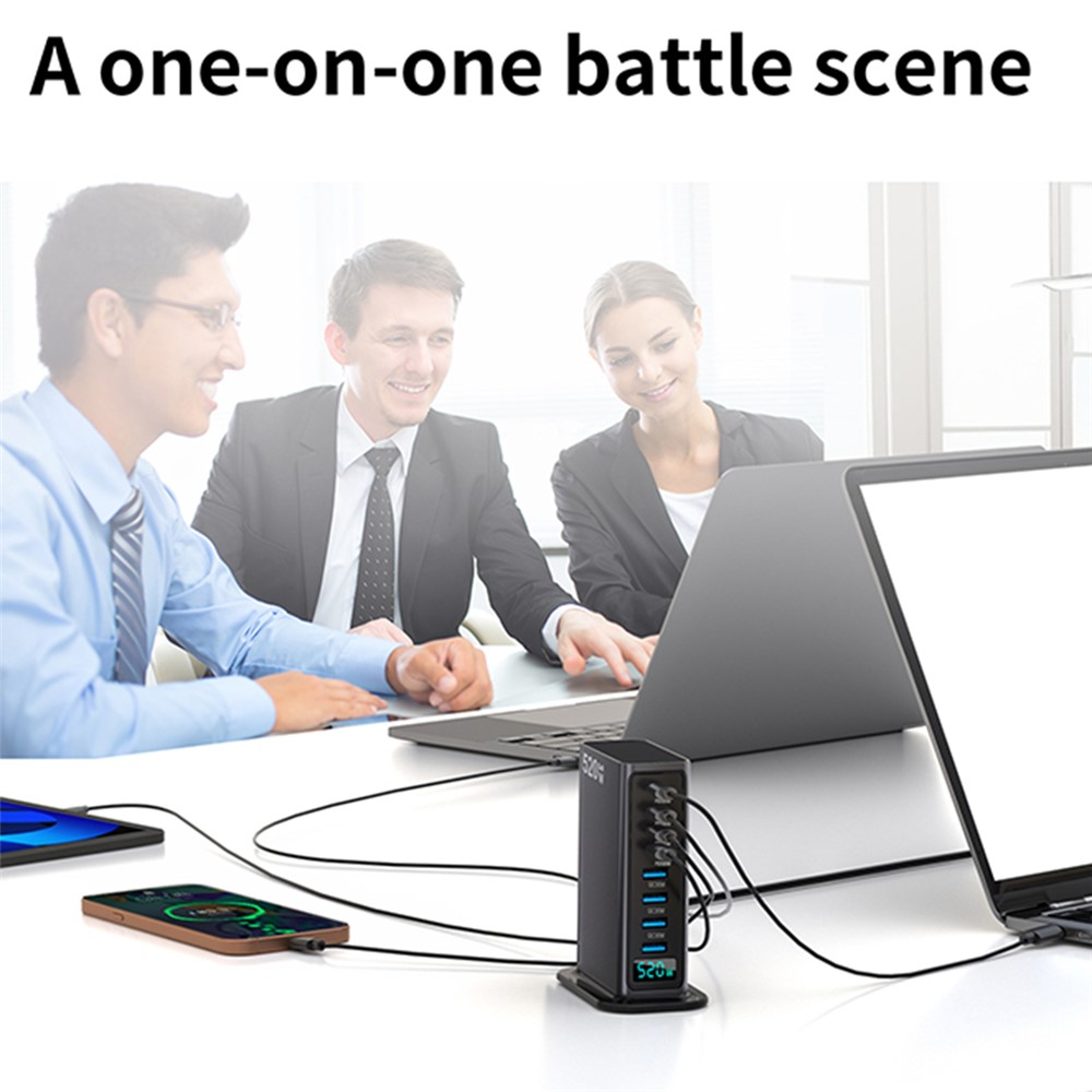 OEM-stationsladdare, 520W, 5A, 4 x USB-A - 4 x USB-C, Grå