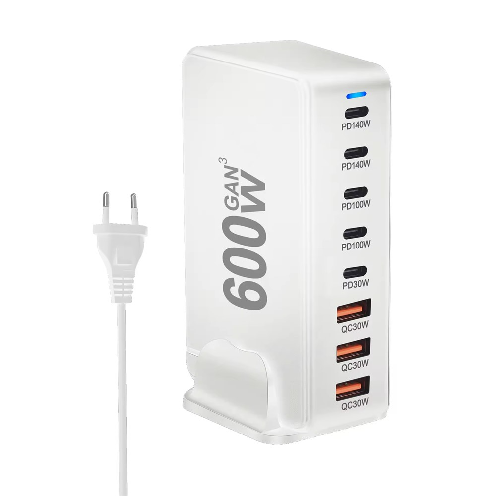 OEM-stationsladdare, 600W, 4 x USB-A - 4 x USB-C, Vit