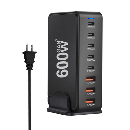 OEM-stationsladdare, 600W, 4 x USB-A - 4 x USB-C, Svart