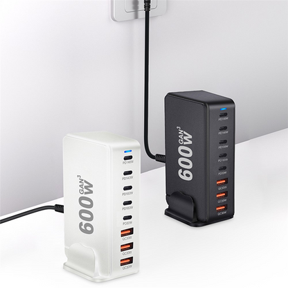 OEM-stationsladdare, 600W, 4 x USB-A - 4 x USB-C, Svart