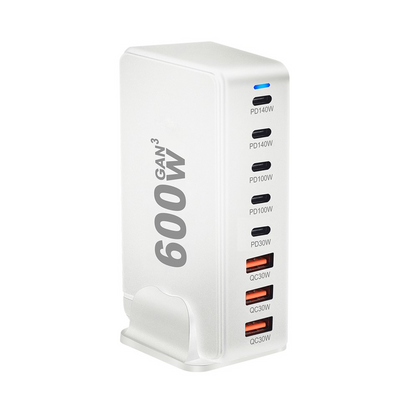 OEM-stationsladdare, 600W, 4 x USB-A - 4 x USB-C, Vit