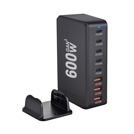OEM-stationsladdare, 600W, 4 x USB-A - 4 x USB-C, Svart