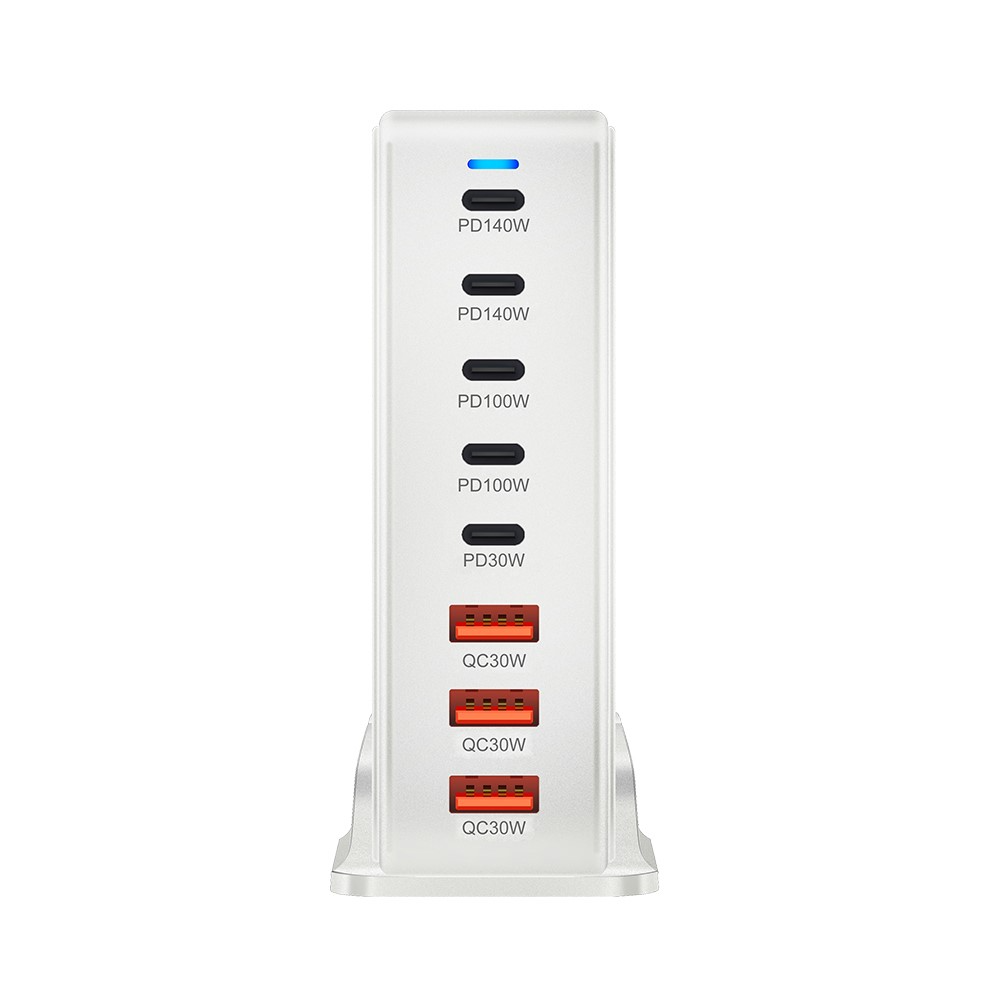 OEM-stationsladdare, 600W, 4 x USB-A - 4 x USB-C, Vit