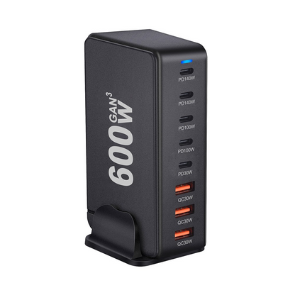 OEM-stationsladdare, 600W, 4 x USB-A - 4 x USB-C, Svart