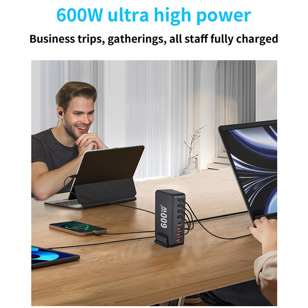 OEM-stationsladdare, 600W, 4 x USB-A - 4 x USB-C, Vit