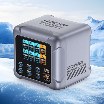OEM-laddstation BK-126D, 140W, 5A, 2 x USB-A - 6 x USB-C, Grå