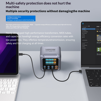 OEM-laddstation BK-126D, 140W, 5A, 2 x USB-A - 6 x USB-C, Grå
