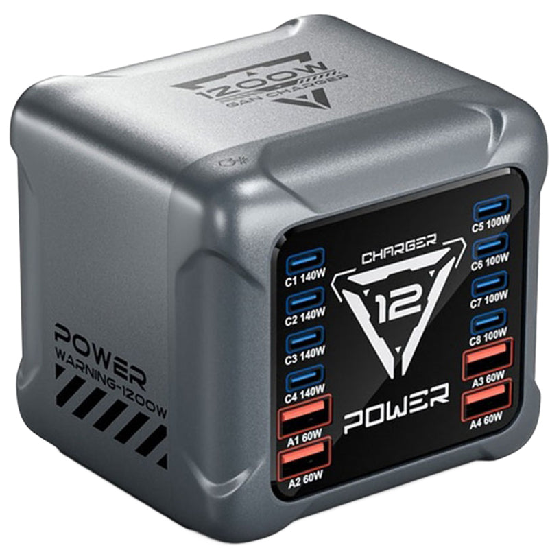 OEM-laddstation BK-127D, 280W, 5A, 4 x USB-A - 8 x USB-C, Grå