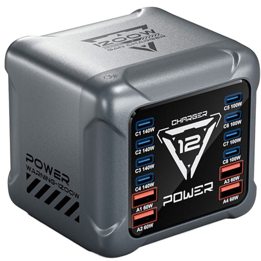 OEM-laddstation BK-127D, 280W, 5A, 4 x USB-A - 8 x USB-C, Grå