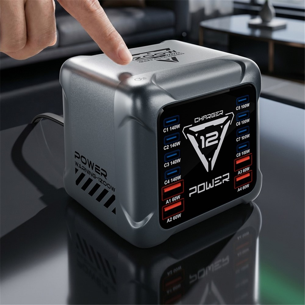 OEM-laddstation BK-127D, 280W, 5A, 4 x USB-A - 8 x USB-C, Grå