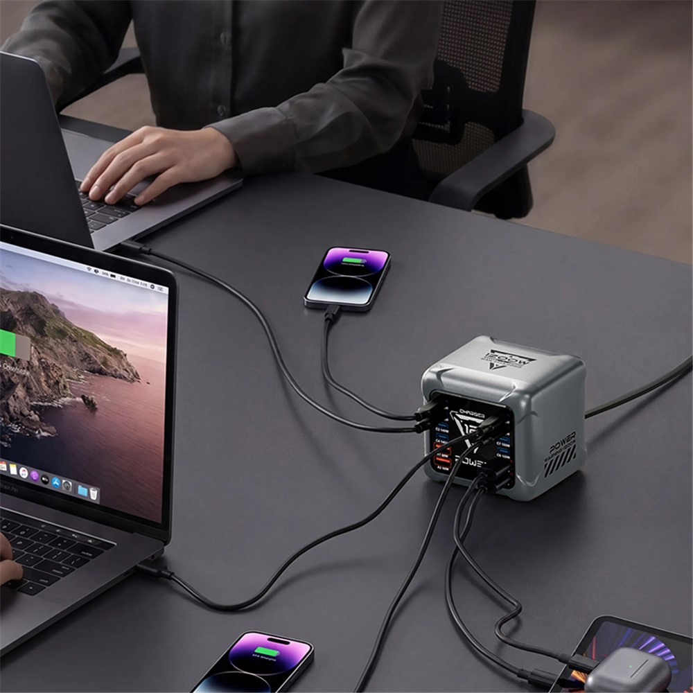OEM-laddstation BK-127D, 280W, 5A, 4 x USB-A - 8 x USB-C, Grå