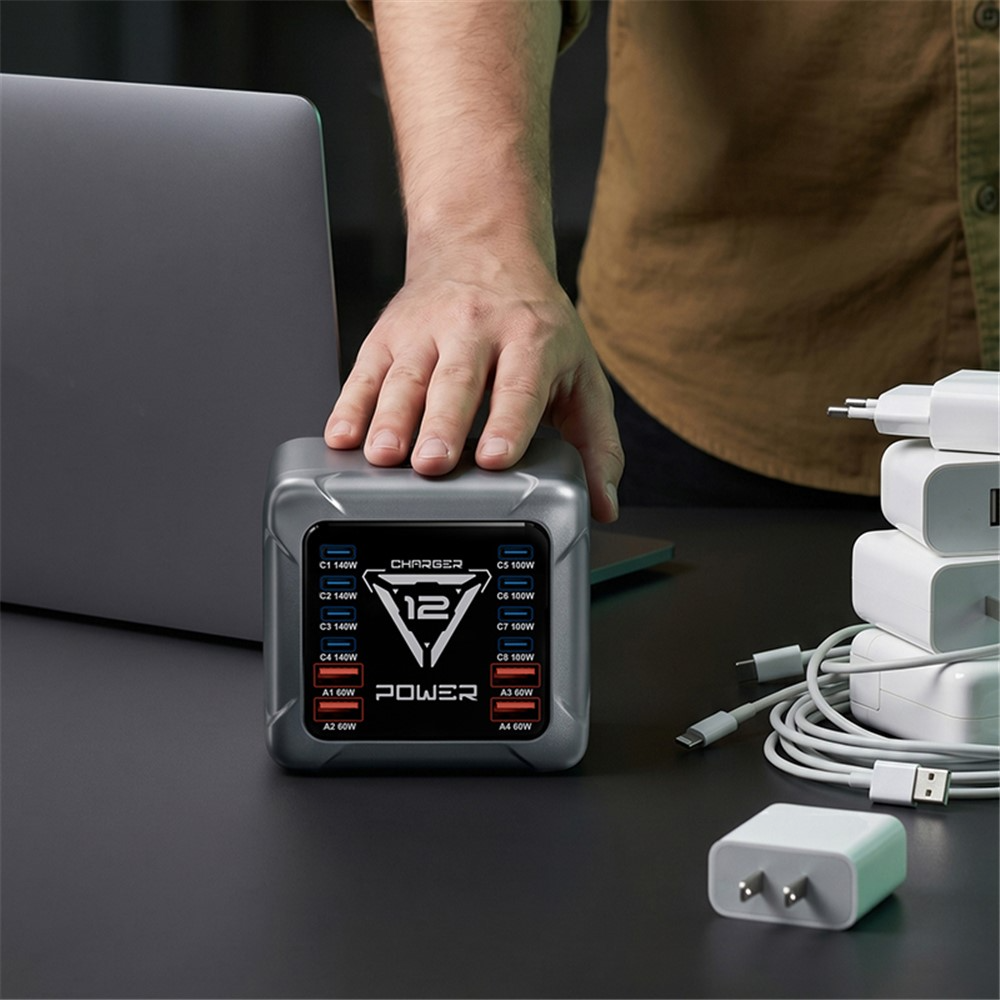 OEM-laddstation BK-127D, 280W, 5A, 4 x USB-A - 8 x USB-C, Grå