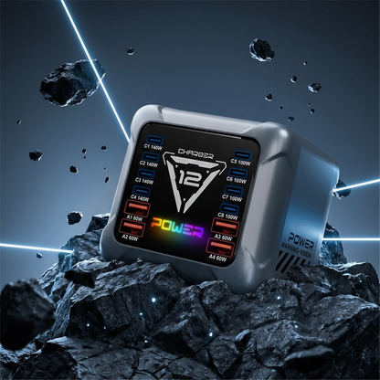 OEM-laddstation BK-127D, 280W, 5A, 4 x USB-A - 8 x USB-C, Grå