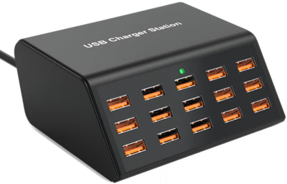 OEM Station Laddare HW15, 100W, 2A, 15 x USB-A, Svart