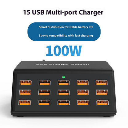 OEM Station Laddare HW15, 100W, 2A, 15 x USB-A, Svart