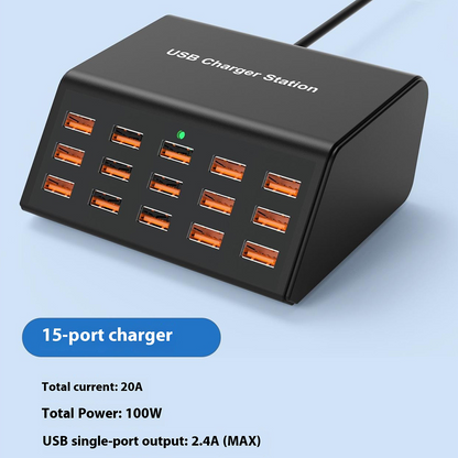 OEM Station Laddare HW15, 100W, 2A, 15 x USB-A, Svart