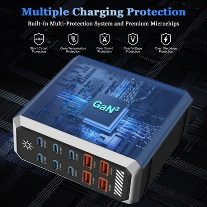 OEM HW18 Station Laddare, 660W, 5A, 4 x USB-A - 6 x USB-C, Svart