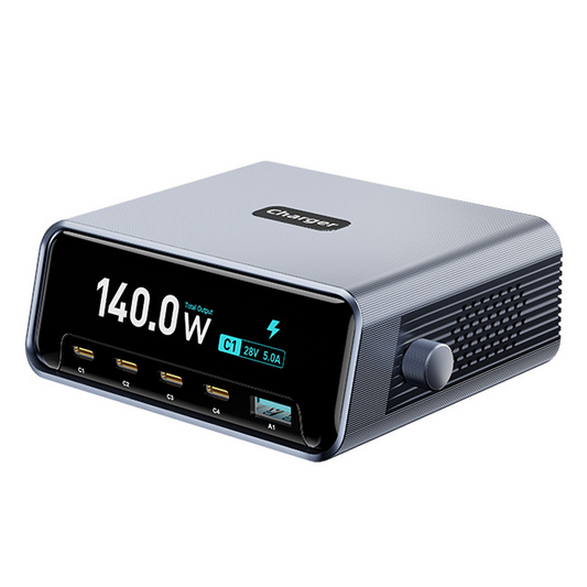 OEM-stationsladdare WLX-60G, 140W, 5A, 1 x USB-A - 4 x USB-C, Grå