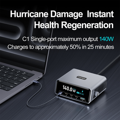 OEM-stationsladdare WLX-60G, 140W, 5A, 1 x USB-A - 4 x USB-C, Grå
