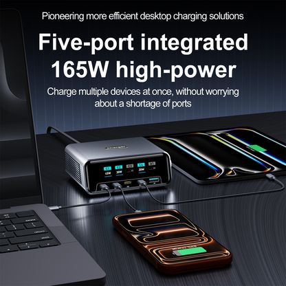 OEM-stationsladdare WLX-60G, 140W, 5A, 1 x USB-A - 4 x USB-C, Grå