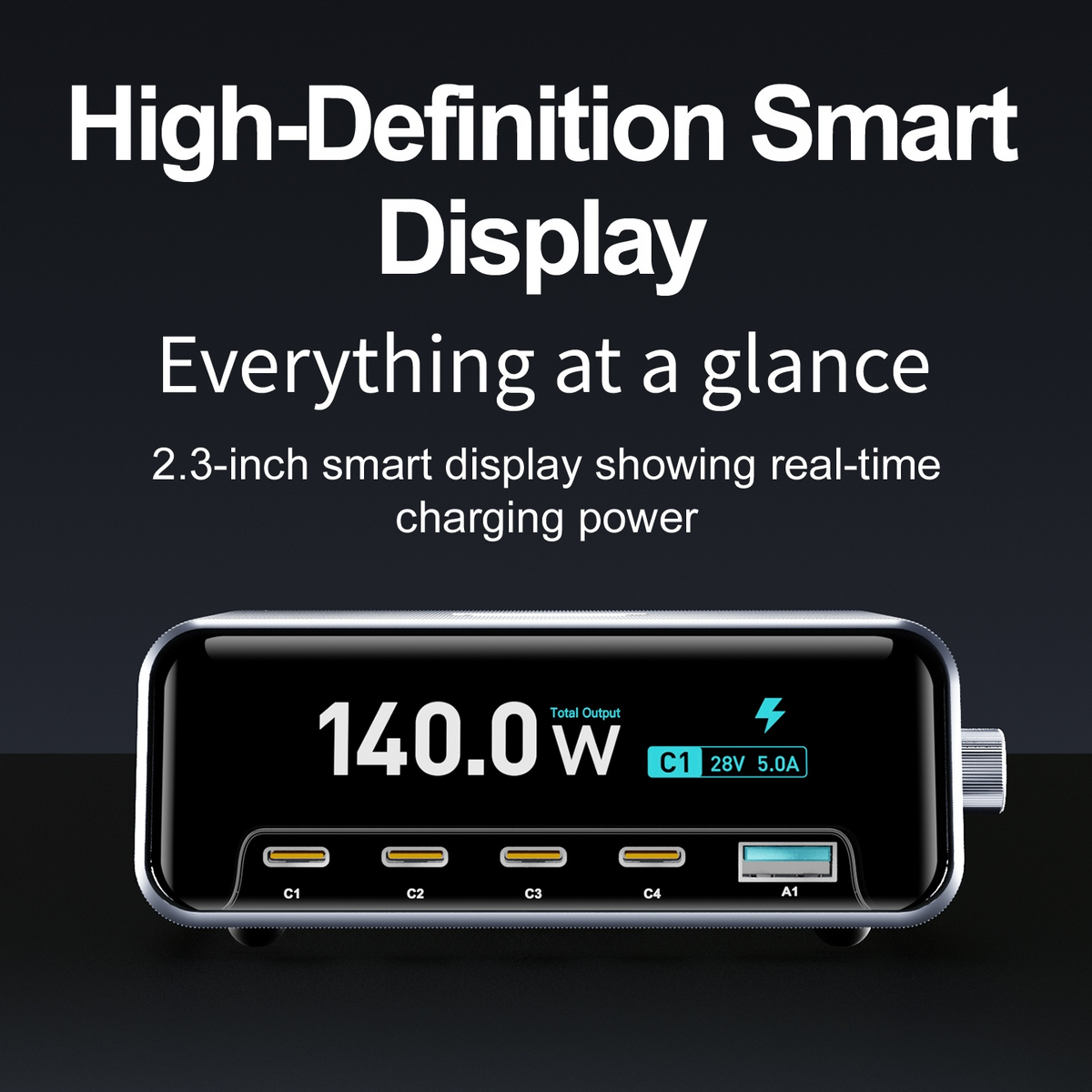 OEM-stationsladdare WLX-60G, 140W, 5A, 1 x USB-A - 4 x USB-C, Grå