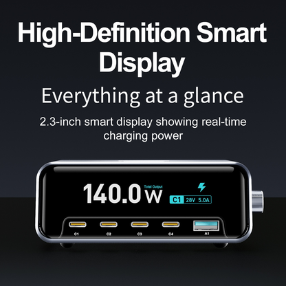 OEM-stationsladdare WLX-60G, 140W, 5A, 1 x USB-A - 4 x USB-C, Grå