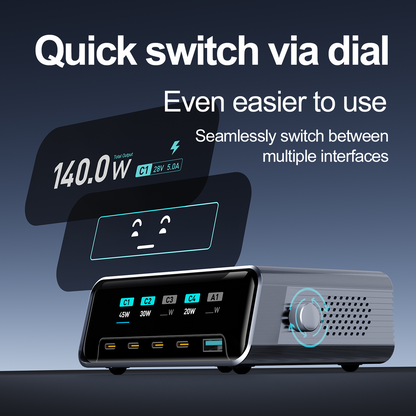 OEM-stationsladdare WLX-60G, 140W, 5A, 1 x USB-A - 4 x USB-C, Grå