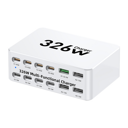 OEM-laddstation WLX-818E, 326W, 3,25A, 4 x USB-A - 8 x USB-C, Vit