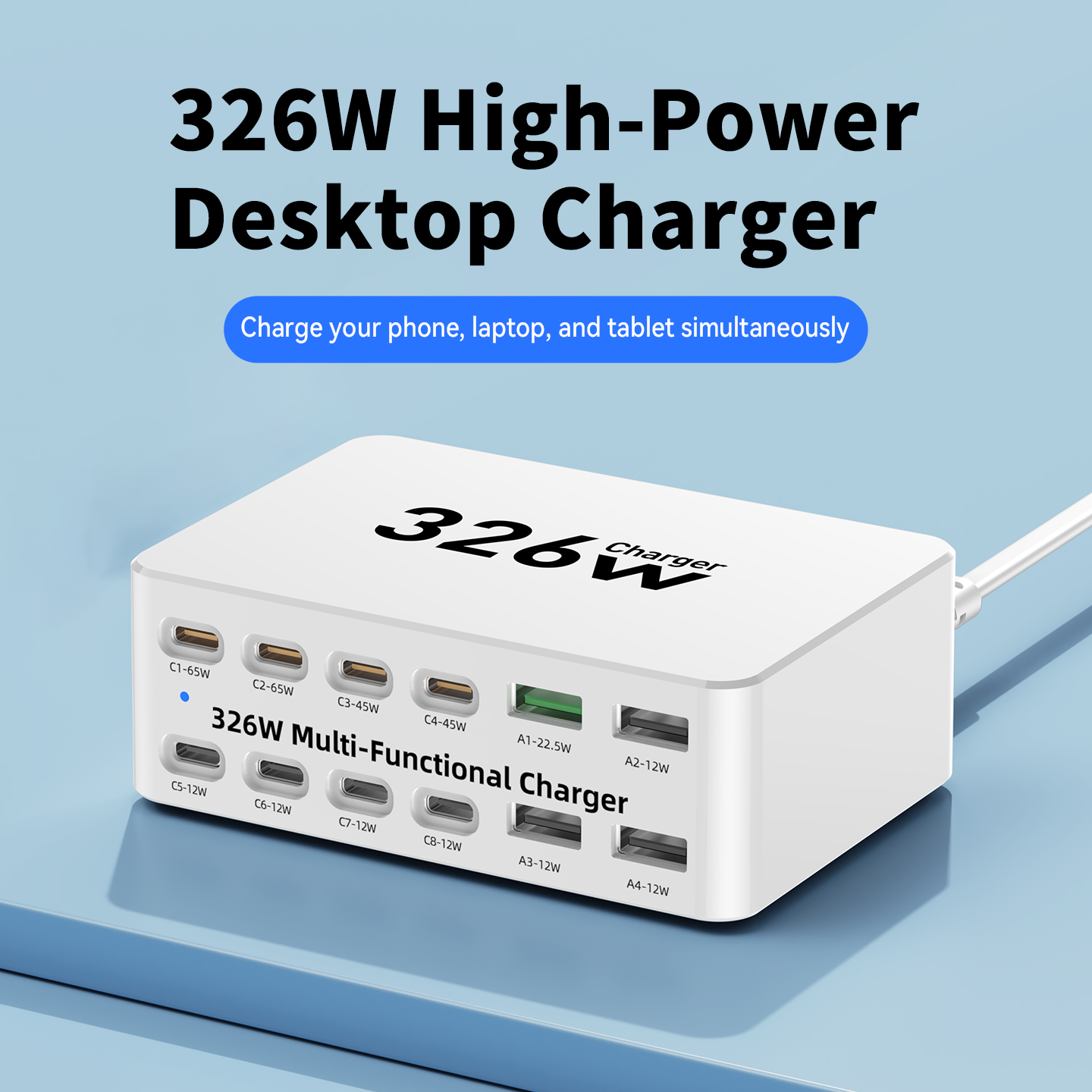 OEM-laddstation WLX-818E, 326W, 3,25A, 4 x USB-A - 8 x USB-C, Vit