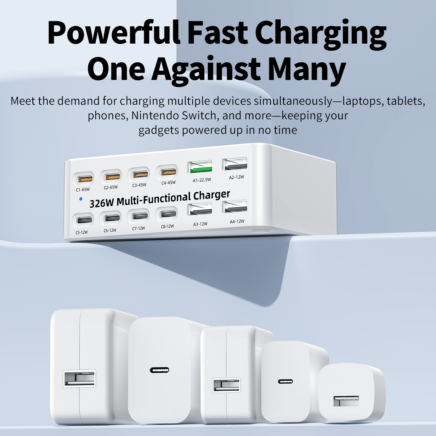 OEM-laddstation WLX-818E, 326W, 3,25A, 4 x USB-A - 8 x USB-C, Vit