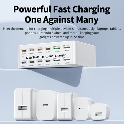 OEM-laddstation WLX-818E, 326W, 3,25A, 4 x USB-A - 8 x USB-C, Vit