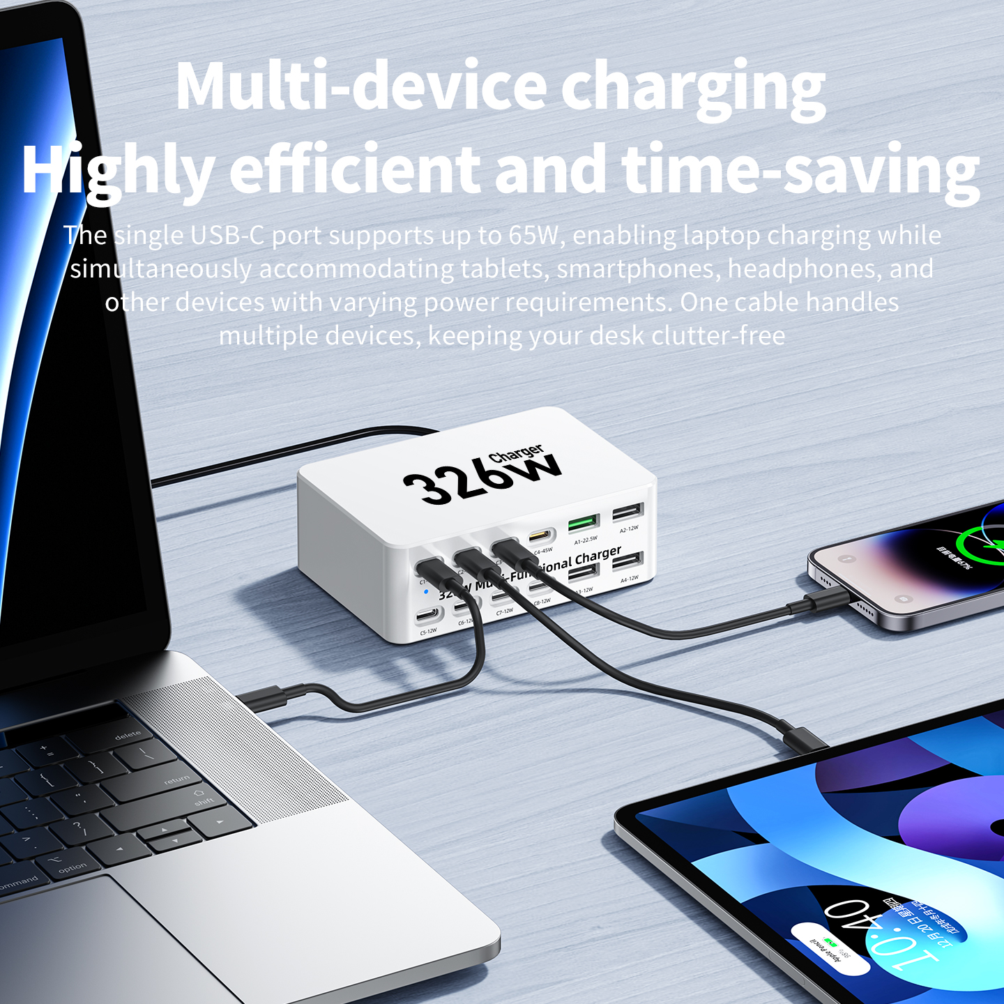 OEM-laddstation WLX-818E, 326W, 3,25A, 4 x USB-A - 8 x USB-C, Vit