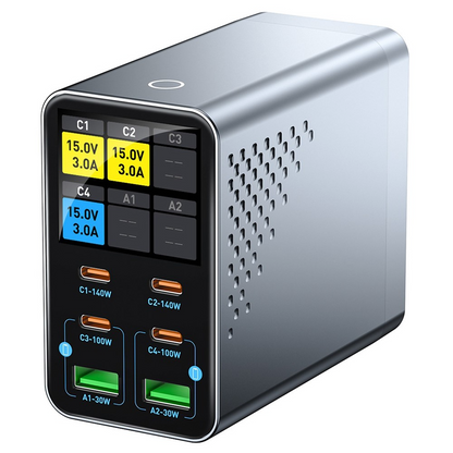 OEM WLX-G3 Station Laddare, 140W, 5A, 2 x USB-A - 4 x USB-C, Grå