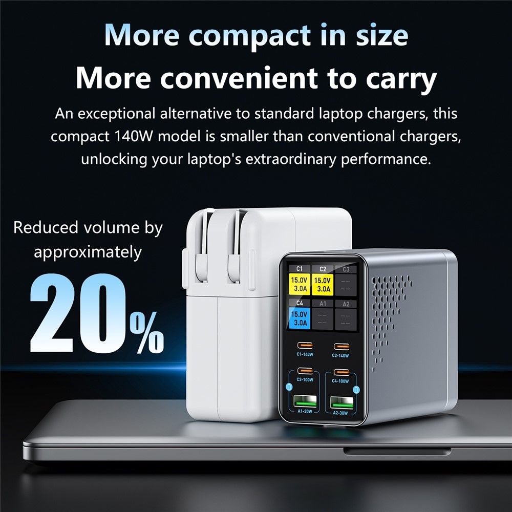 OEM WLX-G3 Station Laddare, 140W, 5A, 2 x USB-A - 4 x USB-C, Grå