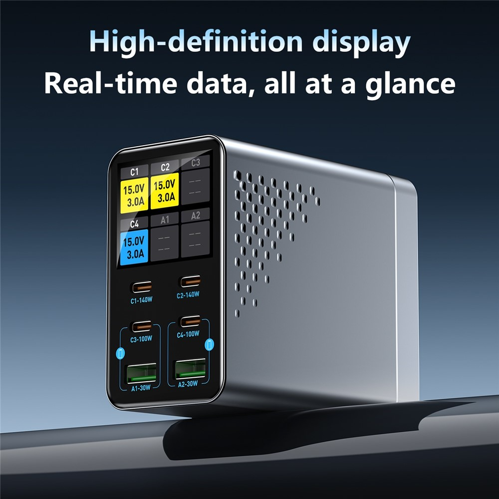 OEM WLX-G3 Station Laddare, 140W, 5A, 2 x USB-A - 4 x USB-C, Grå