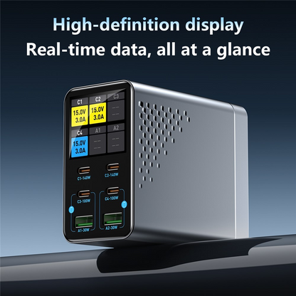 OEM WLX-G3 Station Laddare, 140W, 5A, 2 x USB-A - 4 x USB-C, Grå