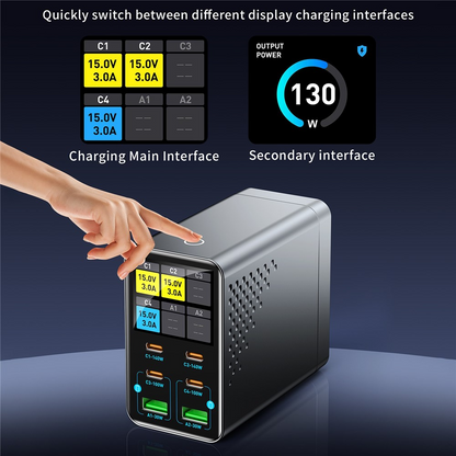 OEM WLX-G3 Station Laddare, 140W, 5A, 2 x USB-A - 4 x USB-C, Grå