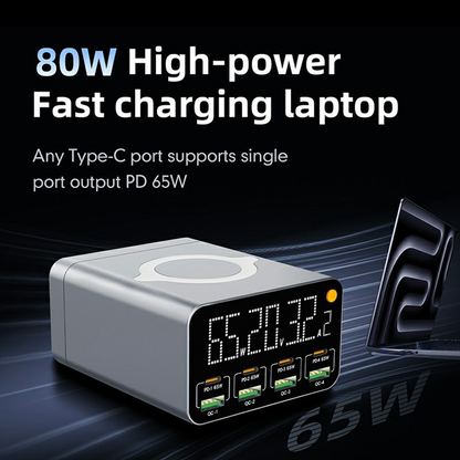 OEM WLX-M3 QI laddstation, 80W, 4 x USB-A - 4 x USB-C, Grå