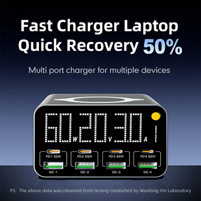 OEM WLX-M3 QI laddstation, 80W, 4 x USB-A - 4 x USB-C, Grå