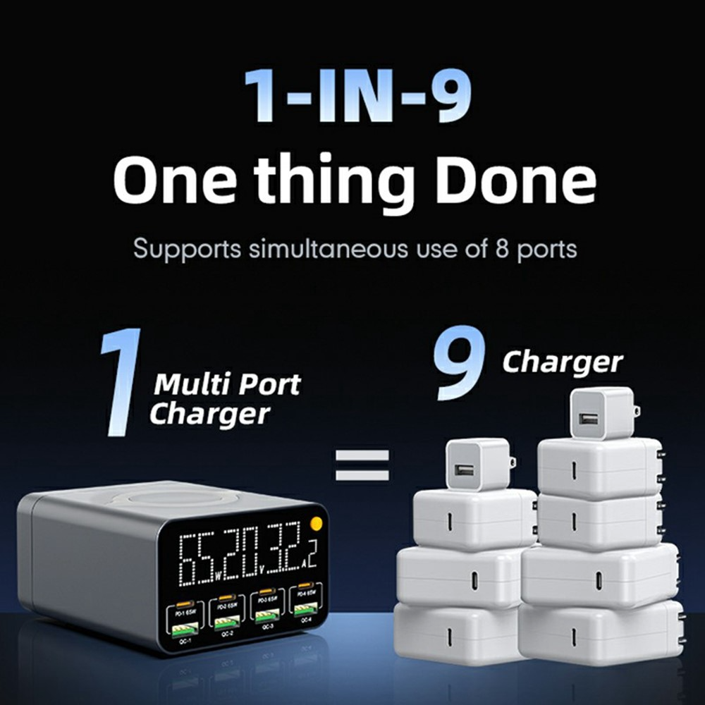 OEM WLX-M3 QI laddstation, 80W, 4 x USB-A - 4 x USB-C, Grå
