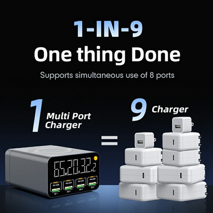 OEM WLX-M3 QI laddstation, 80W, 4 x USB-A - 4 x USB-C, Grå