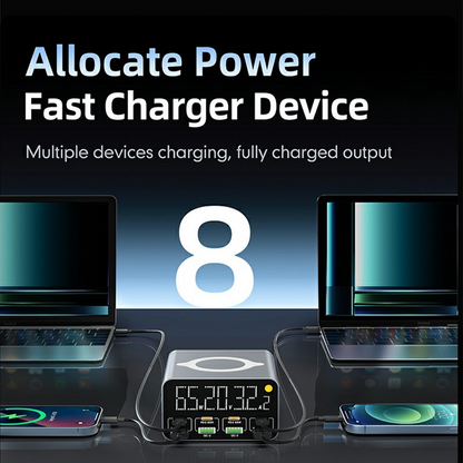 OEM WLX-M3 QI laddstation, 80W, 4 x USB-A - 4 x USB-C, Grå