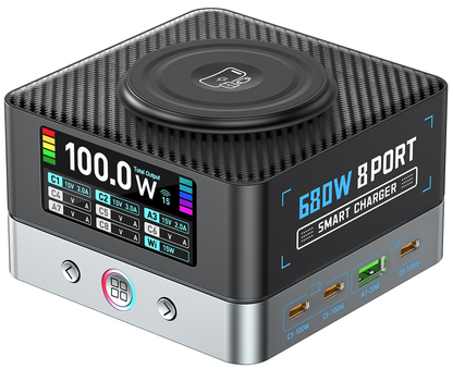 OEM WLX-R8A QI-laddstation, 140W, 5A, 2 x USB-A - 6 x USB-C, Grå