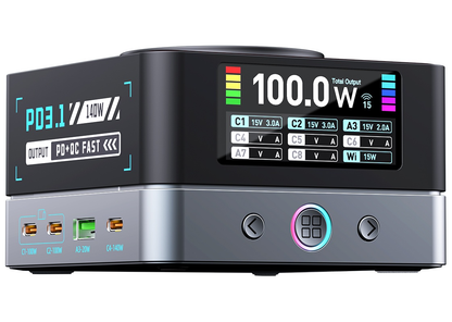 OEM WLX-R8A QI-laddstation, 140W, 5A, 2 x USB-A - 6 x USB-C, Grå