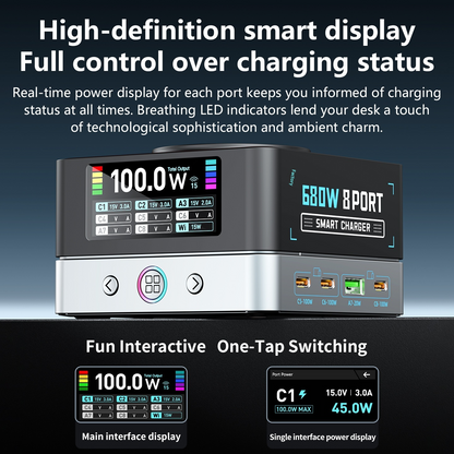 OEM WLX-R8A QI-laddstation, 140W, 5A, 2 x USB-A - 6 x USB-C, Grå