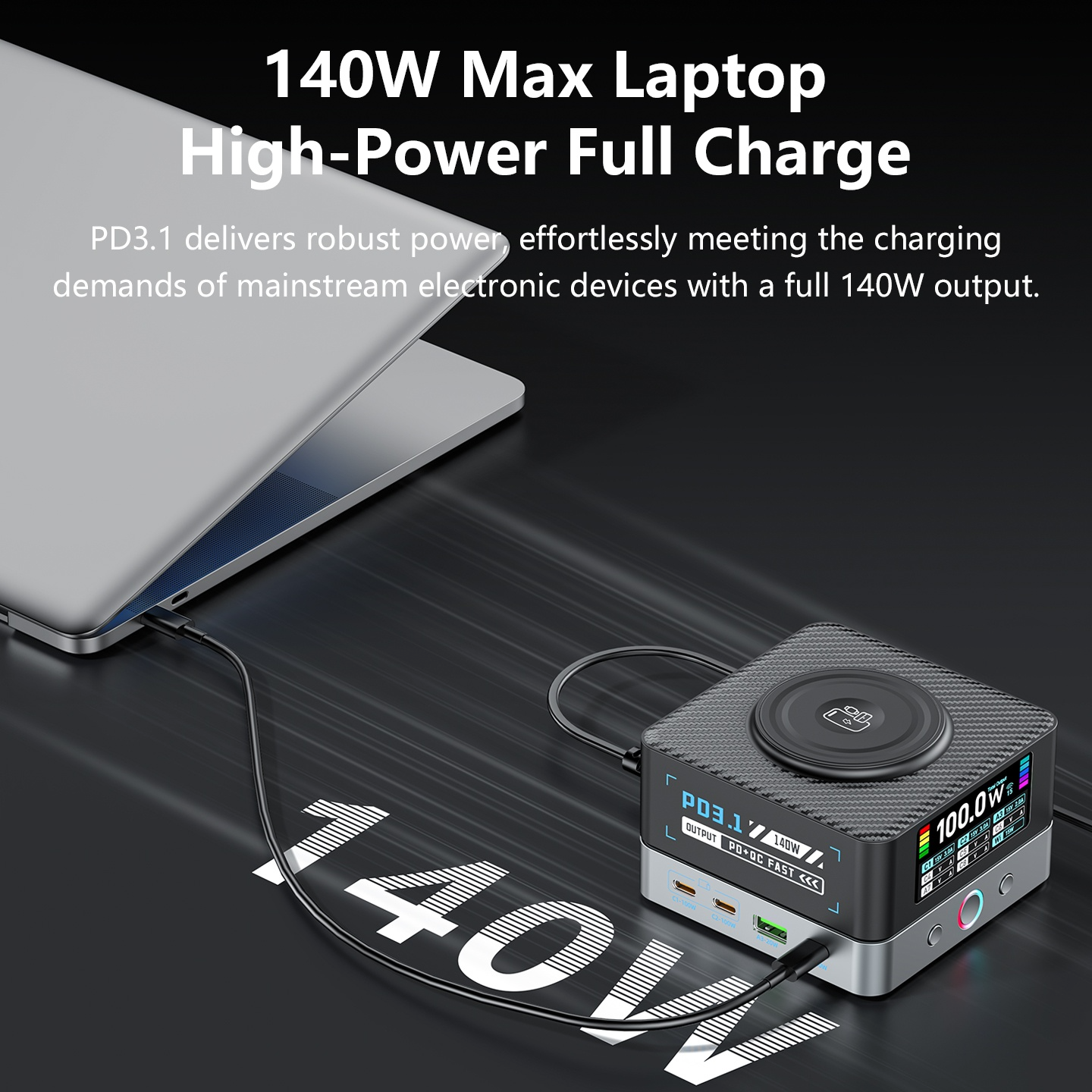 OEM WLX-R8A QI-laddstation, 140W, 5A, 2 x USB-A - 6 x USB-C, Grå