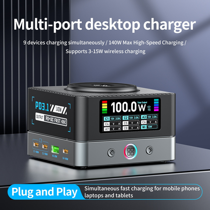OEM WLX-R8A QI-laddstation, 140W, 5A, 2 x USB-A - 6 x USB-C, Grå