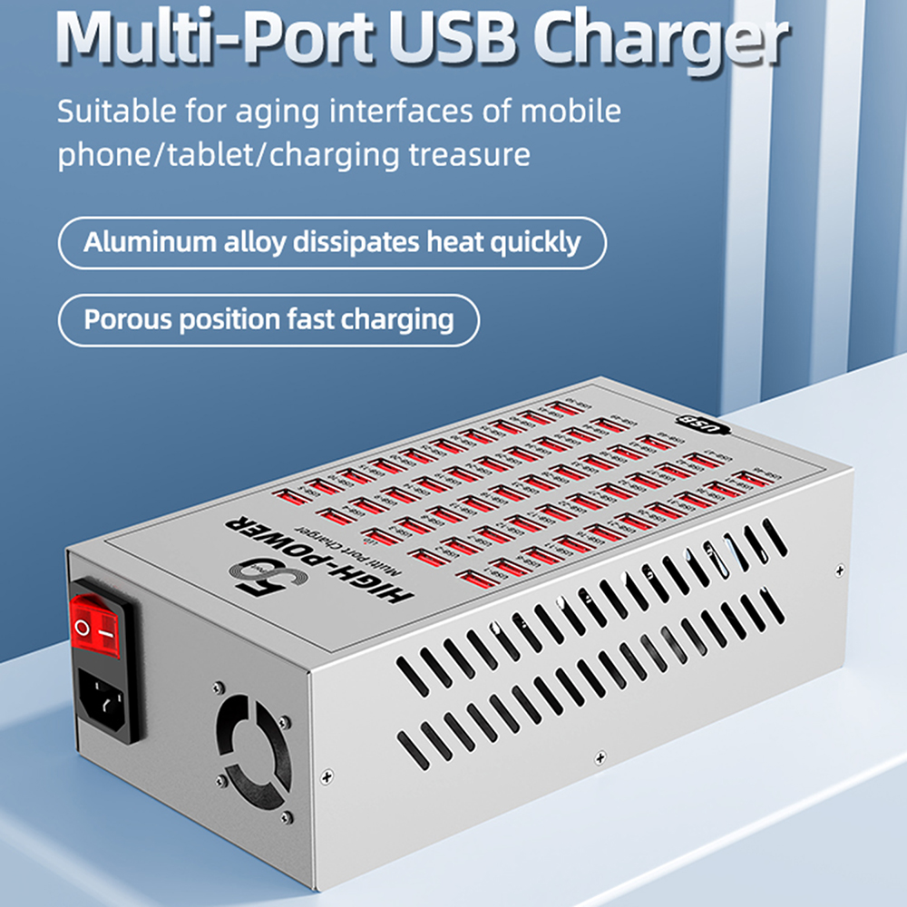 OEM-laddstation WLX-T2A, 200W, 2.4A, 50 x USB-A, Silver