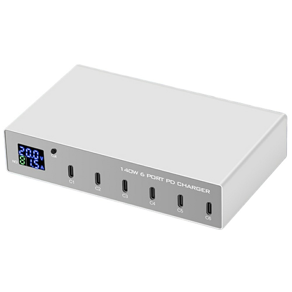 OEM WLX-X6P Station Laddare, 140W, 3A, 6 x USB-C, Silver